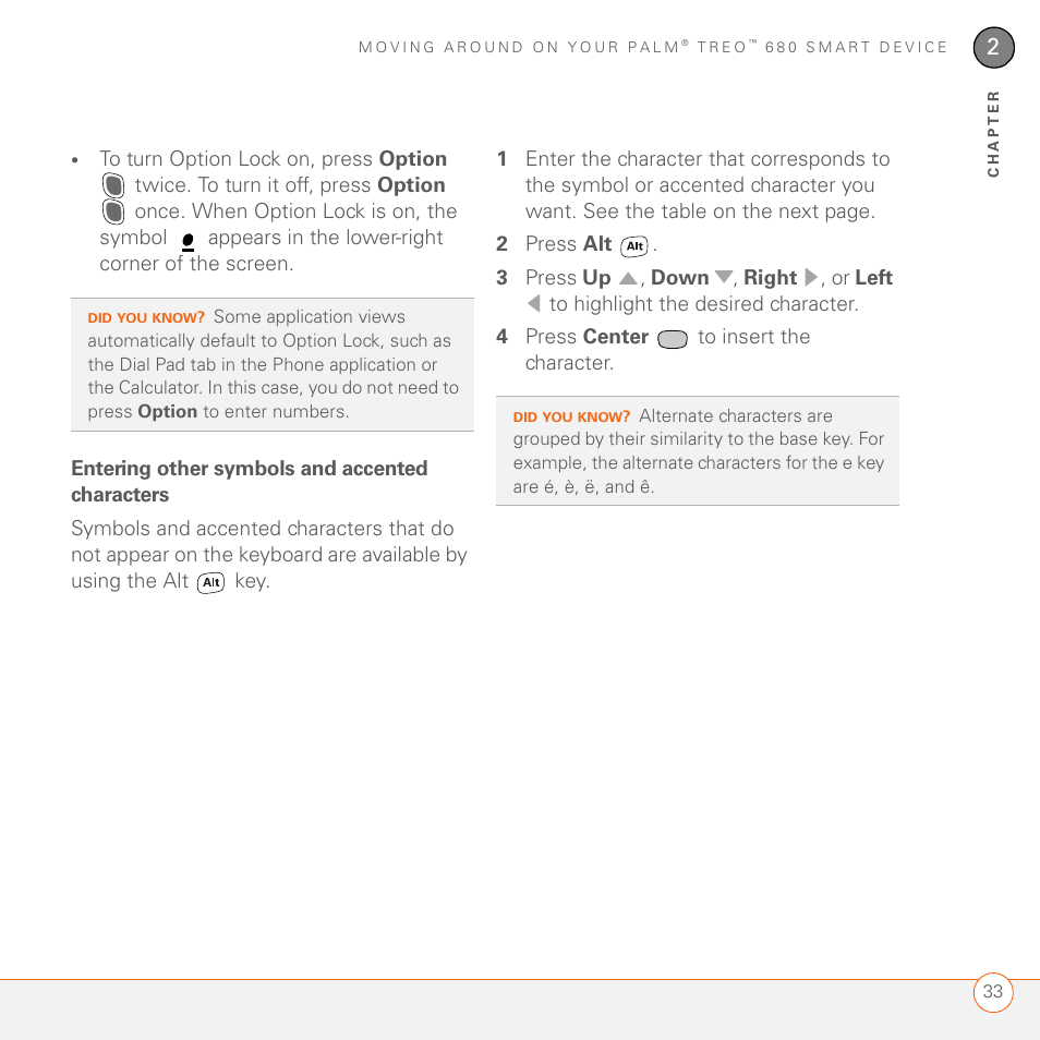 Entering other symbols and accented characters | Palm 680 User Manual | Page 39 / 312