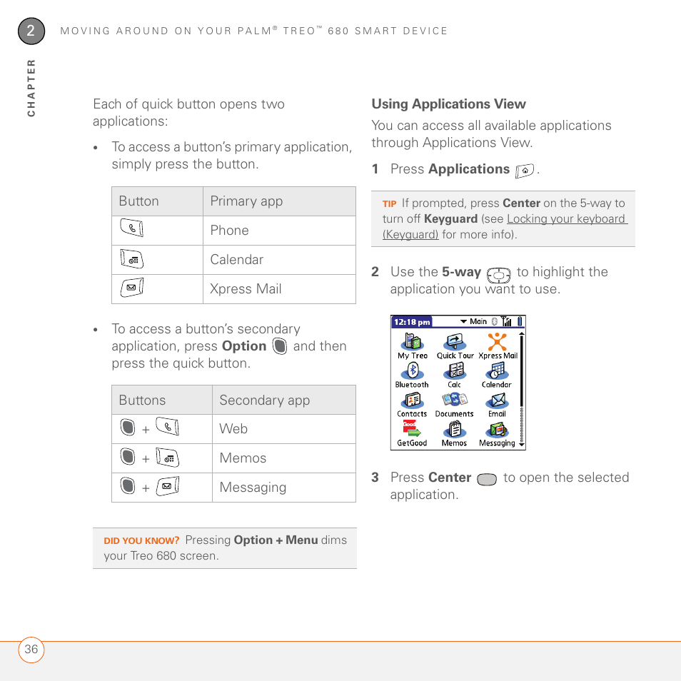 Using applications view | Palm 680 User Manual | Page 42 / 312