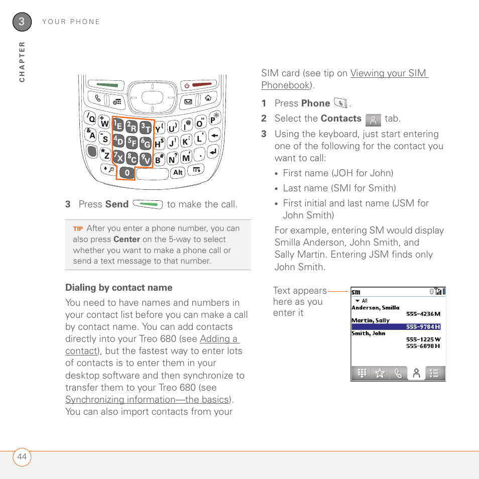 Dialing by contact name | Palm 680 User Manual | Page 50 / 312