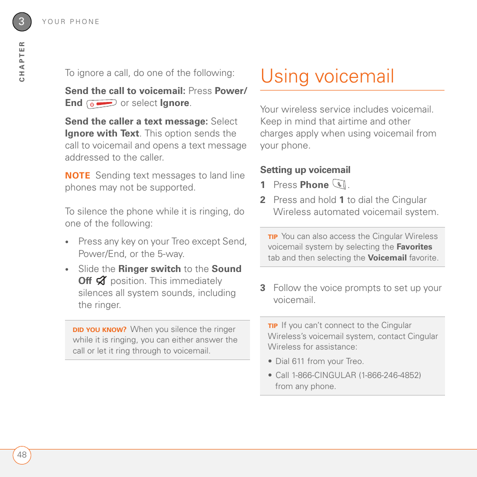 Using voicemail, Setting up voicemail | Palm 680 User Manual | Page 54 / 312