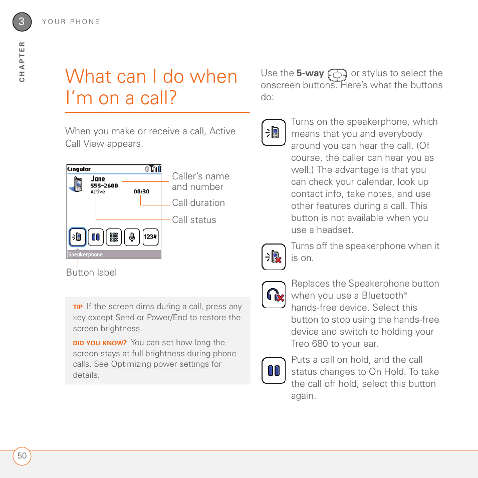 What can i do when i’m on a call | Palm 680 User Manual | Page 56 / 312