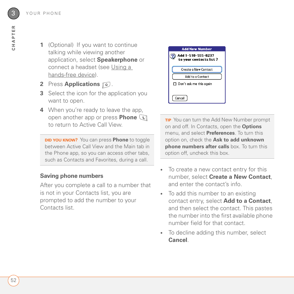 Saving phone numbers | Palm 680 User Manual | Page 58 / 312