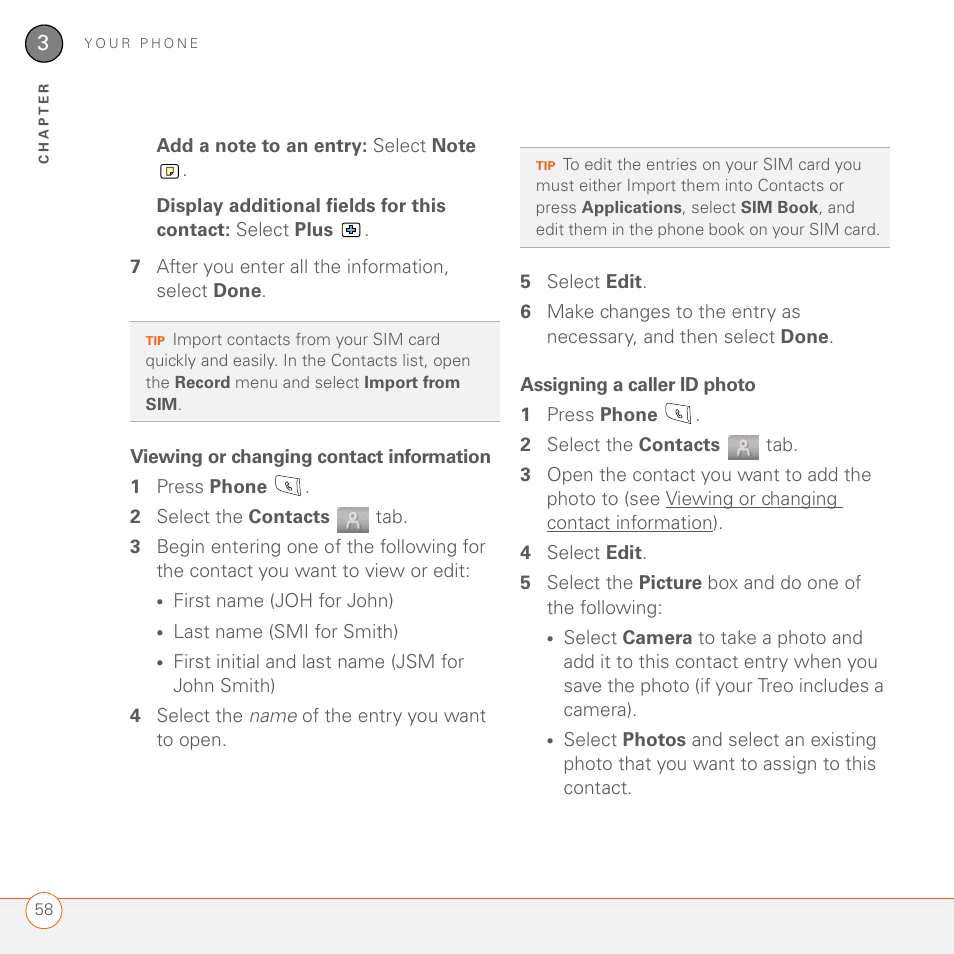 Viewing or changing contact information, Assigning a caller id photo | Palm 680 User Manual | Page 64 / 312