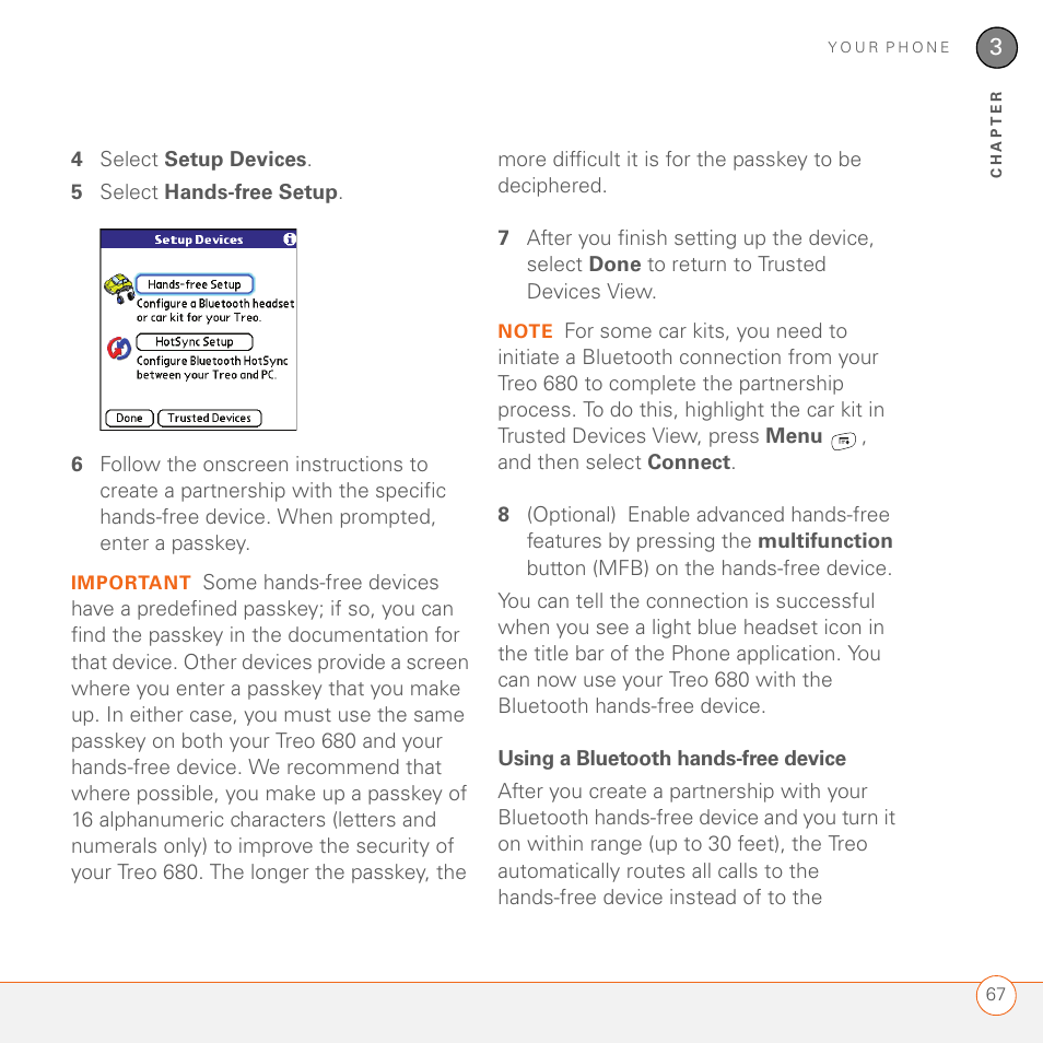 Using a bluetooth hands-free device | Palm 680 User Manual | Page 73 / 312