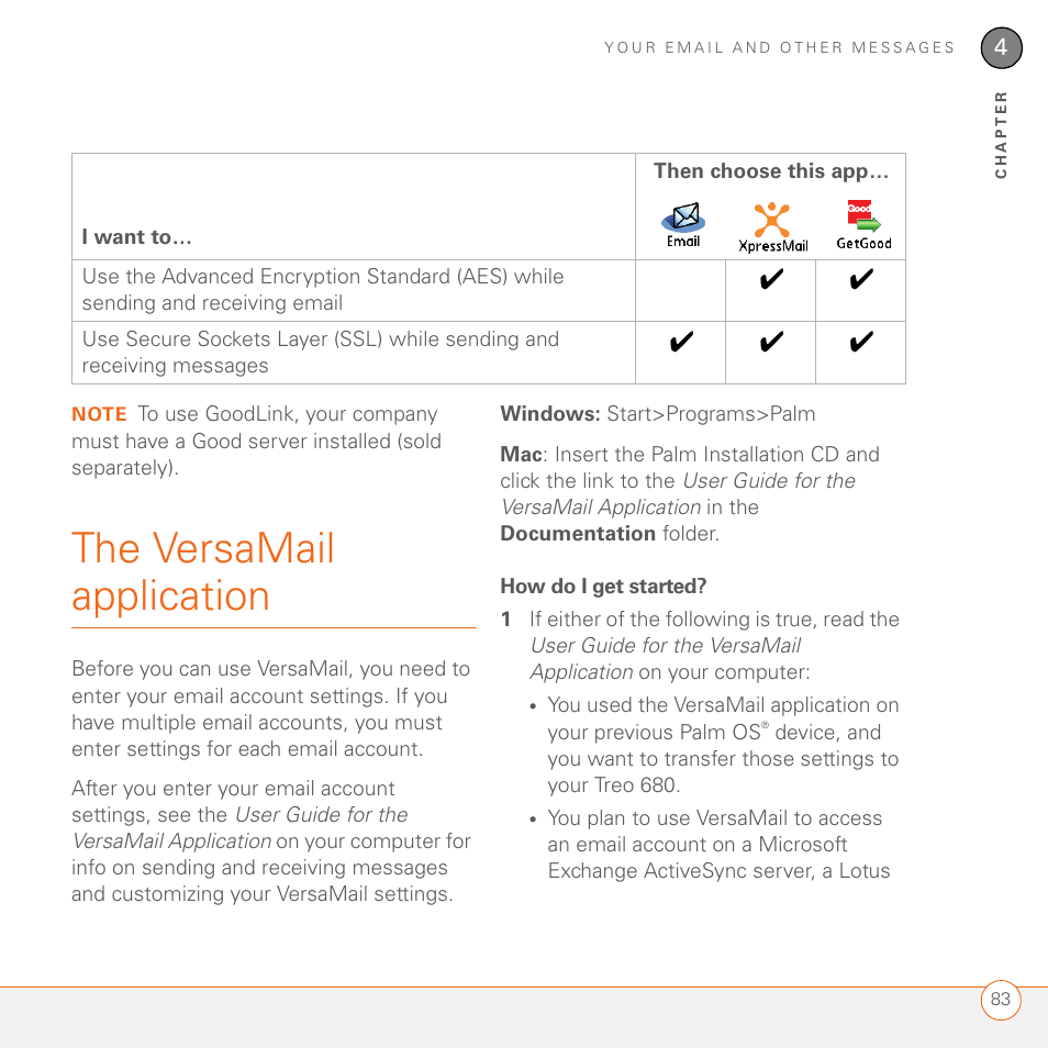 The versamail application, How do i get started | Palm 680 User Manual | Page 89 / 312