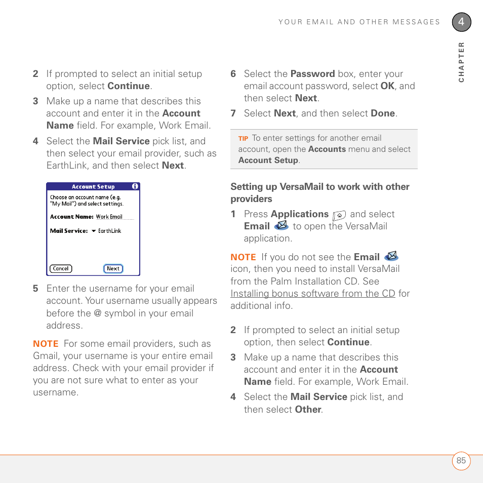 Setting up versamail to work with other providers | Palm 680 User Manual | Page 91 / 312