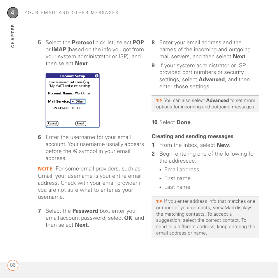 Creating and sending messages | Palm 680 User Manual | Page 92 / 312