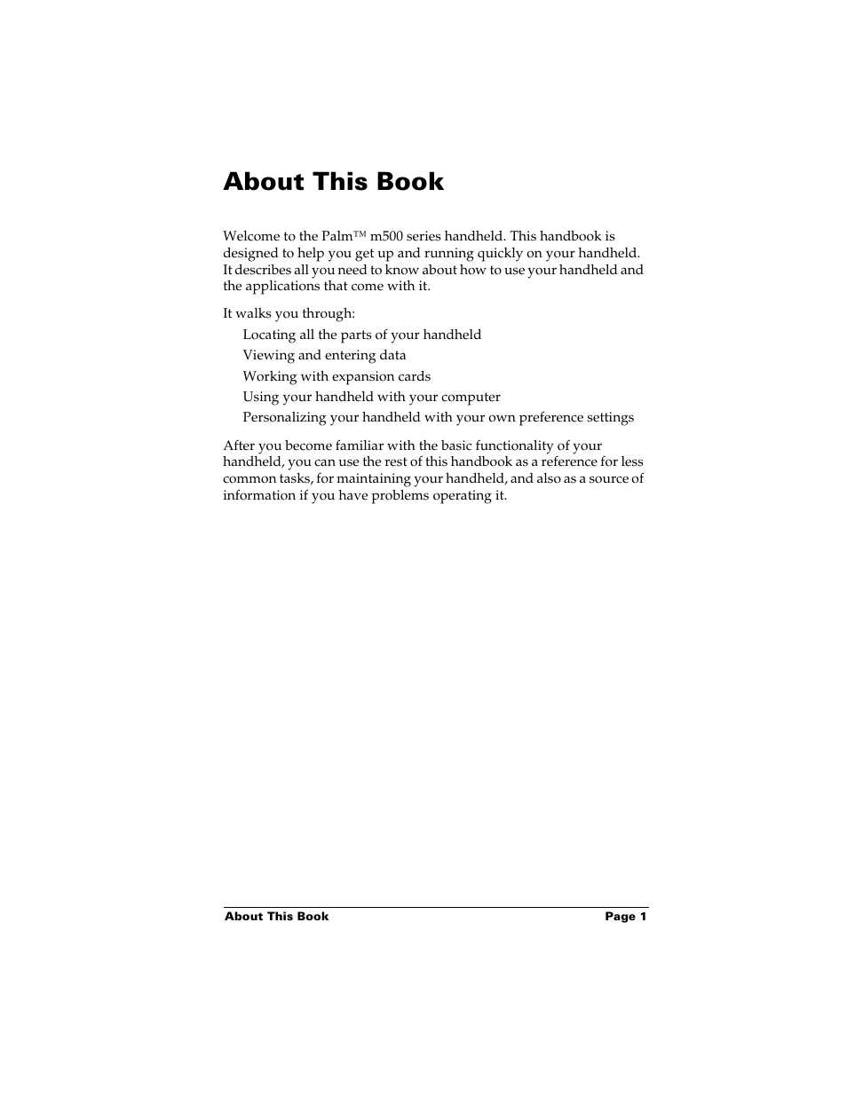 About this book, Bout this book | Palm Handhelds m500 User Manual | Page 11 / 286