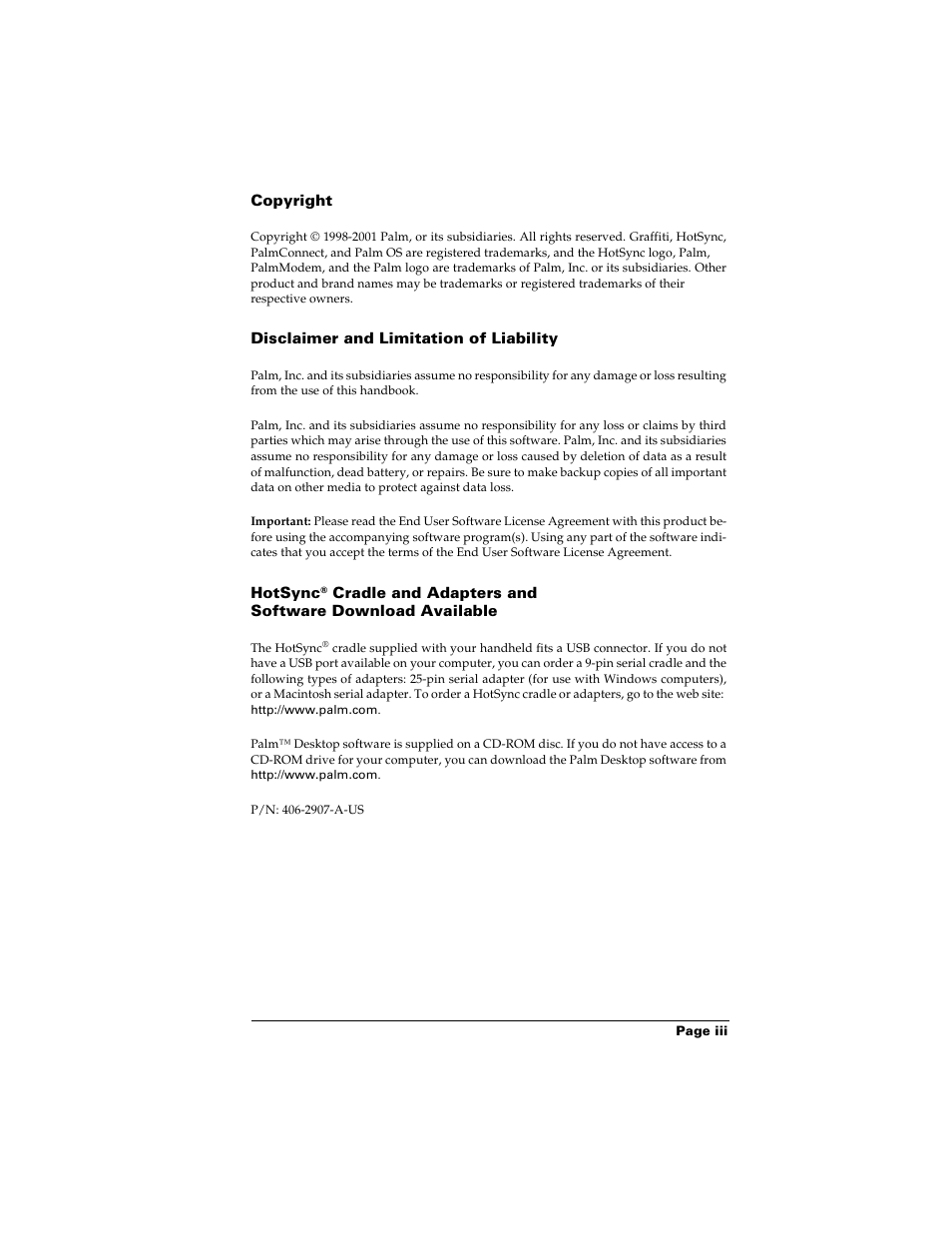 Palm Handhelds m500 User Manual | Page 3 / 286