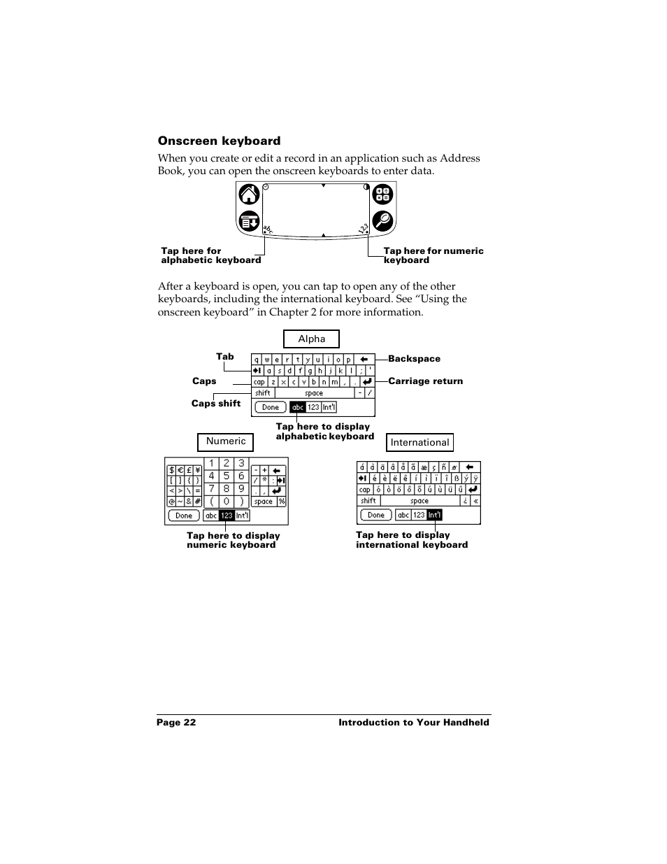 Onscreen keyboard | Palm Handhelds m500 User Manual | Page 32 / 286