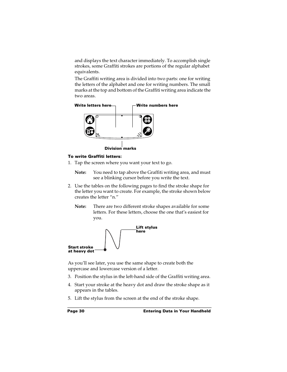 To write graffiti letters | Palm Handhelds m500 User Manual | Page 40 / 286
