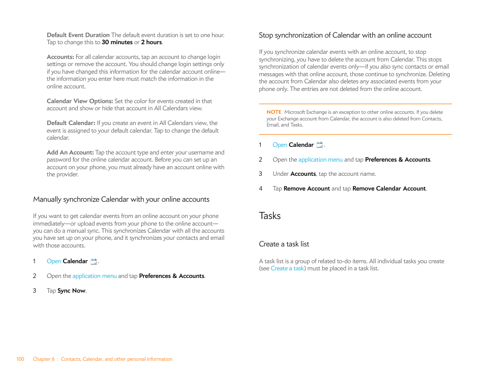 Tasks, Create a task list | Palm Pre P100EWW User Manual | Page 100 / 204