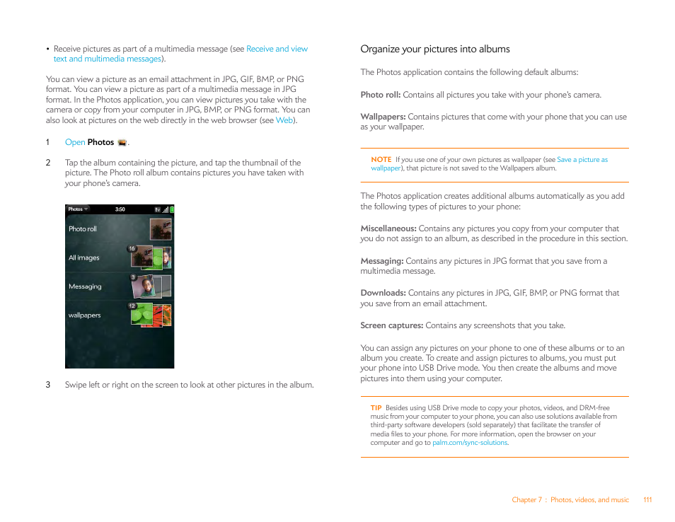 Organize your pictures into albums | Palm Pre P100EWW User Manual | Page 111 / 204
