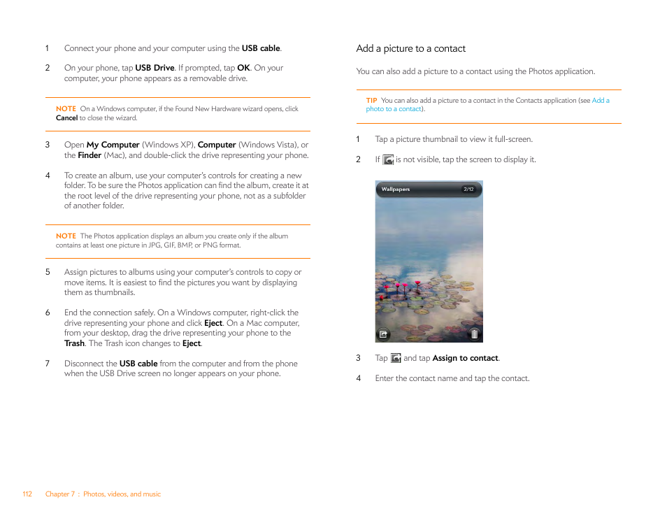 Add a picture to a contact, Add a picture, To a contact | Palm Pre P100EWW User Manual | Page 112 / 204