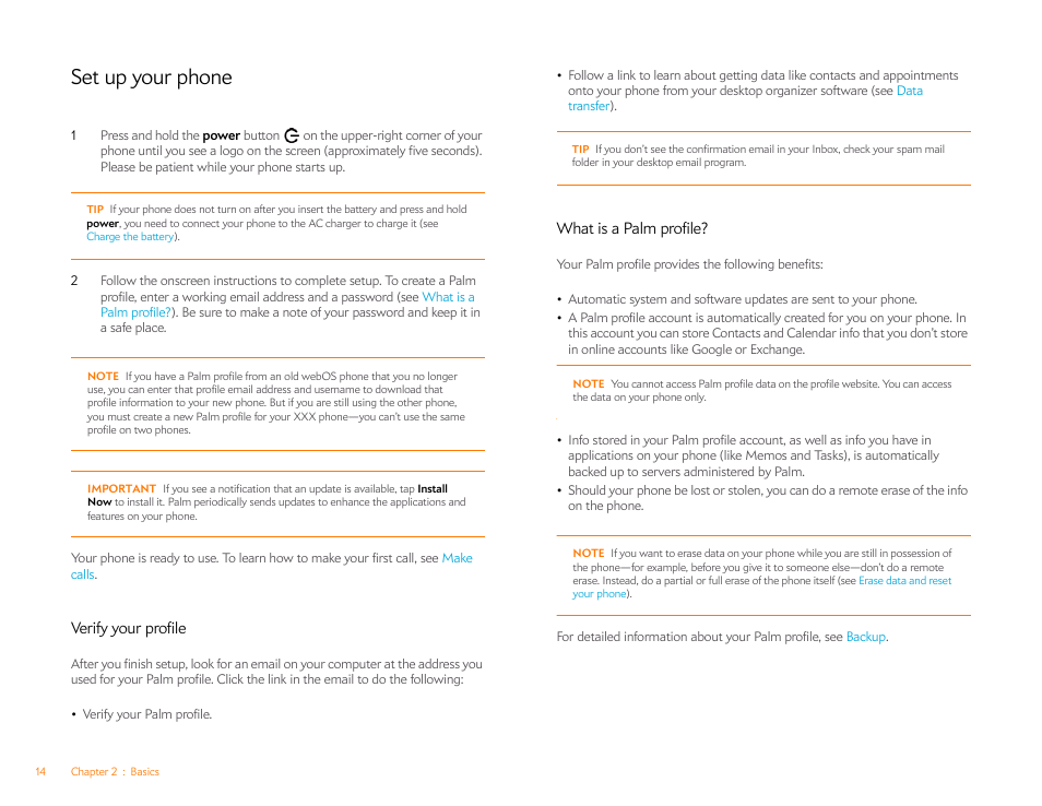 Set up your phone, Verify your profile, What is a palm profile | What is a palm, Profile | Palm Pre P100EWW User Manual | Page 14 / 204
