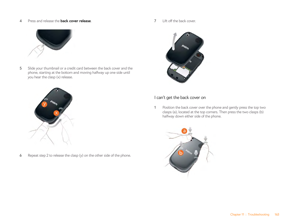 I can’t get the back cover on | Palm Pre P100EWW User Manual | Page 163 / 204