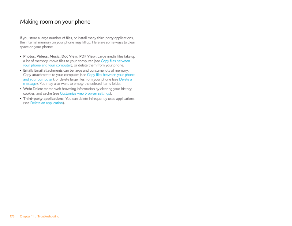 Making room on your phone | Palm Pre P100EWW User Manual | Page 176 / 204
