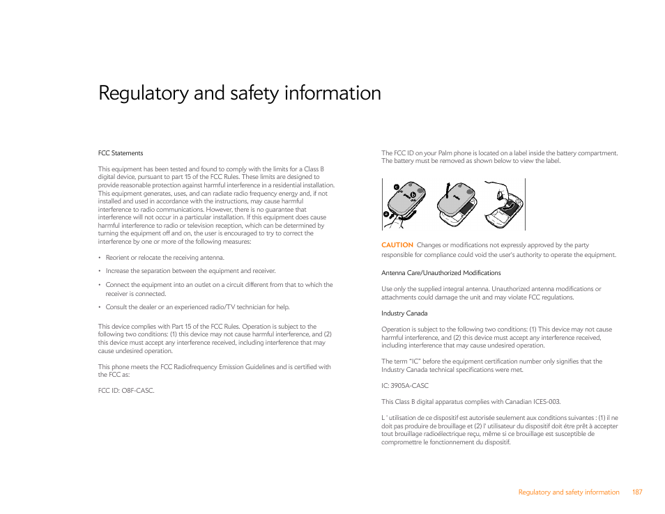 Regulatory and safety information | Palm Pre P100EWW User Manual | Page 187 / 204