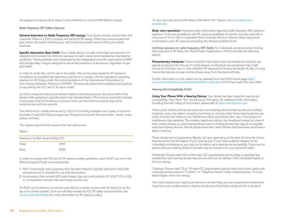 Palm Pre P100EWW User Manual | Page 188 / 204