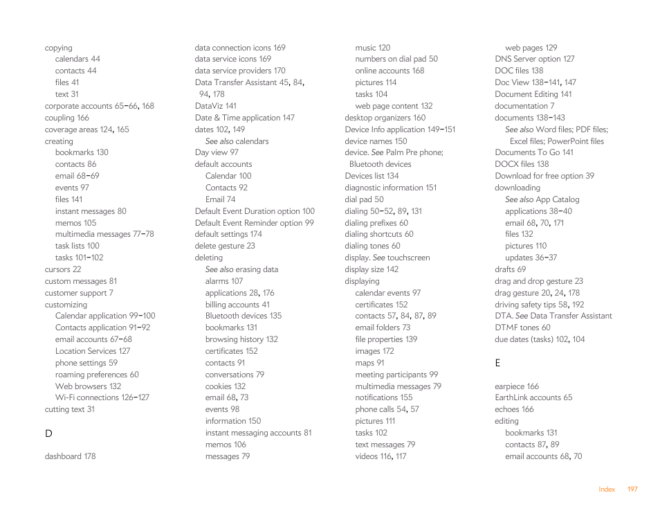 Palm Pre P100EWW User Manual | Page 197 / 204