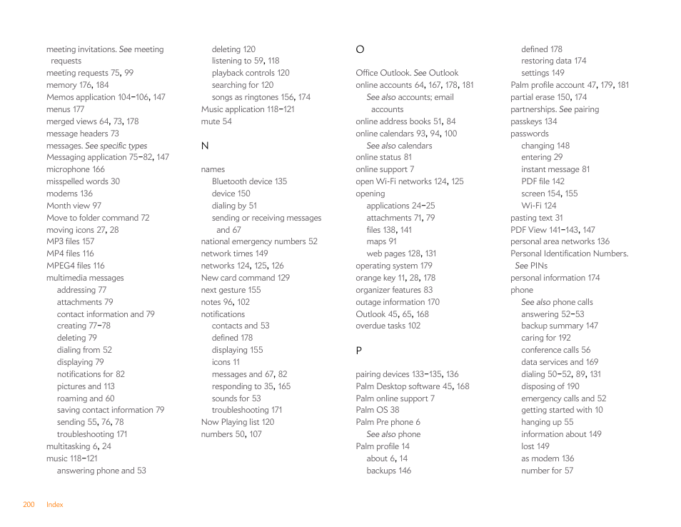 Palm Pre P100EWW User Manual | Page 200 / 204