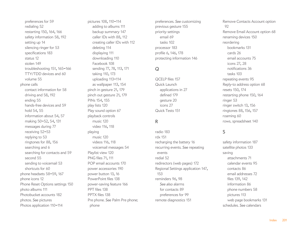 Palm Pre P100EWW User Manual | Page 201 / 204