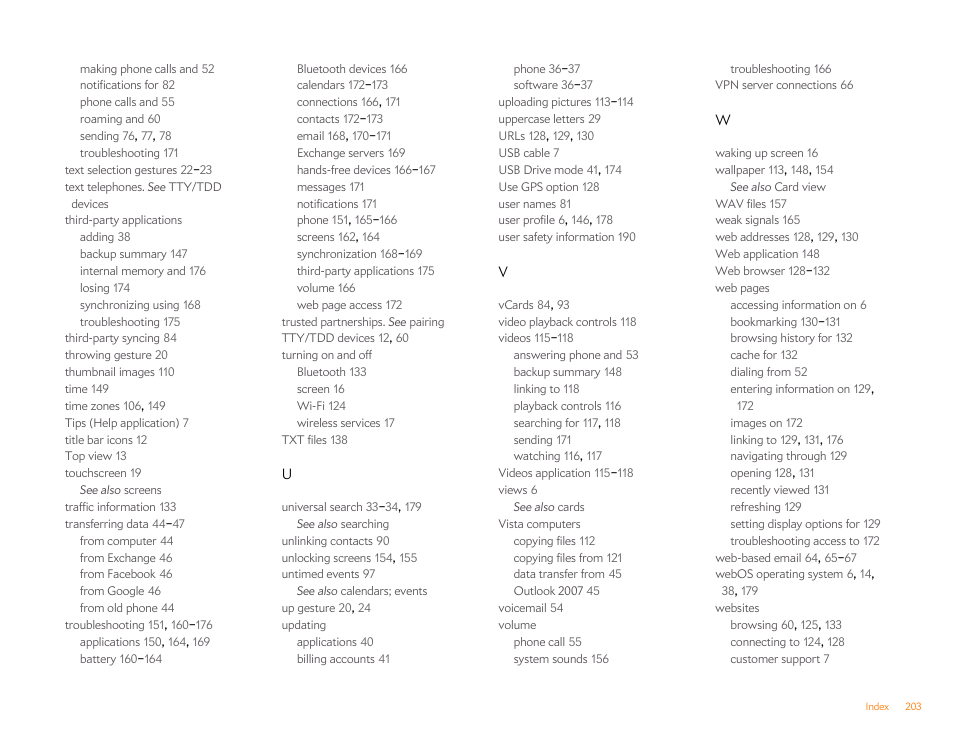 Palm Pre P100EWW User Manual | Page 203 / 204