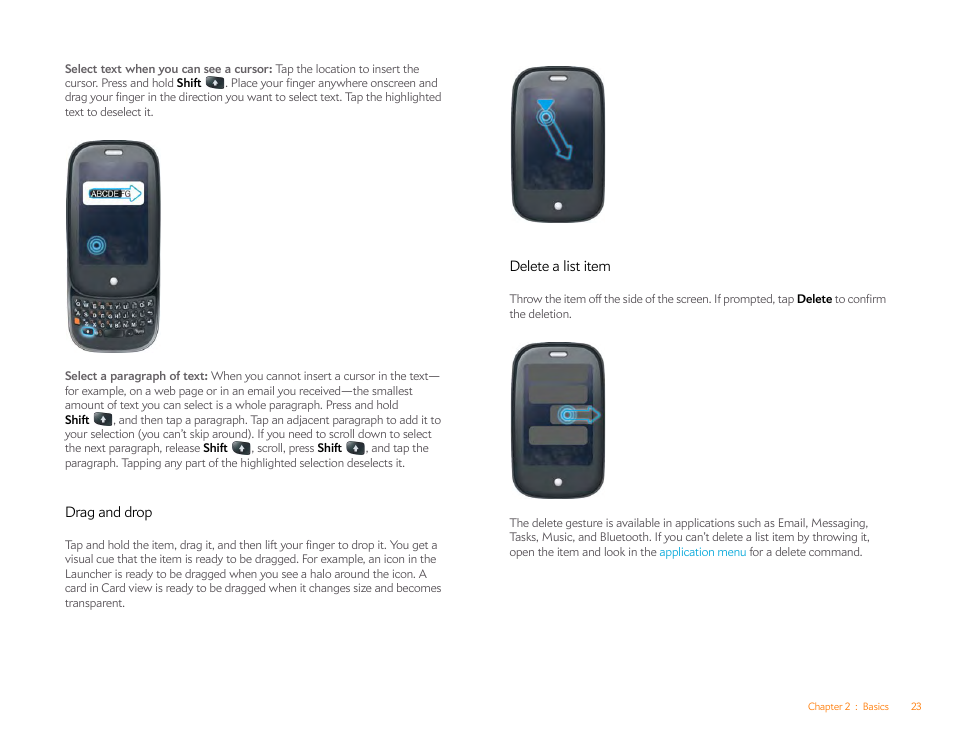 Drag and drop, Delete a list item | Palm Pre P100EWW User Manual | Page 23 / 204