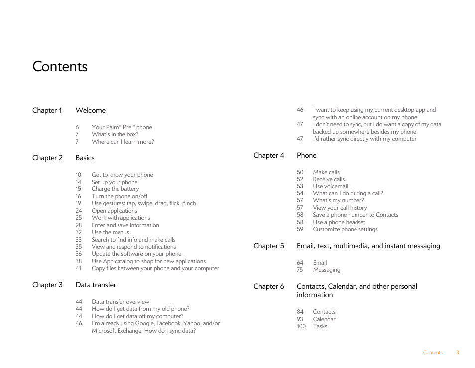 Palm Pre P100EWW User Manual | Page 3 / 204