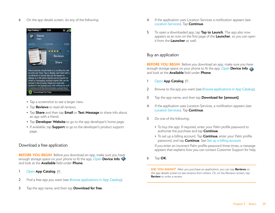 Download a free application, Buy an application | Palm Pre P100EWW User Manual | Page 39 / 204