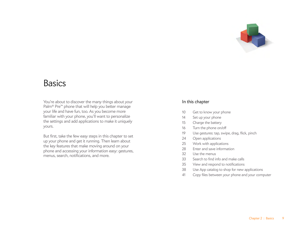 Basics | Palm Pre P100EWW User Manual | Page 9 / 204