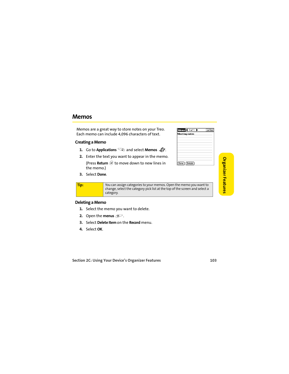 Memos | Palm 650 User Manual | Page 115 / 388