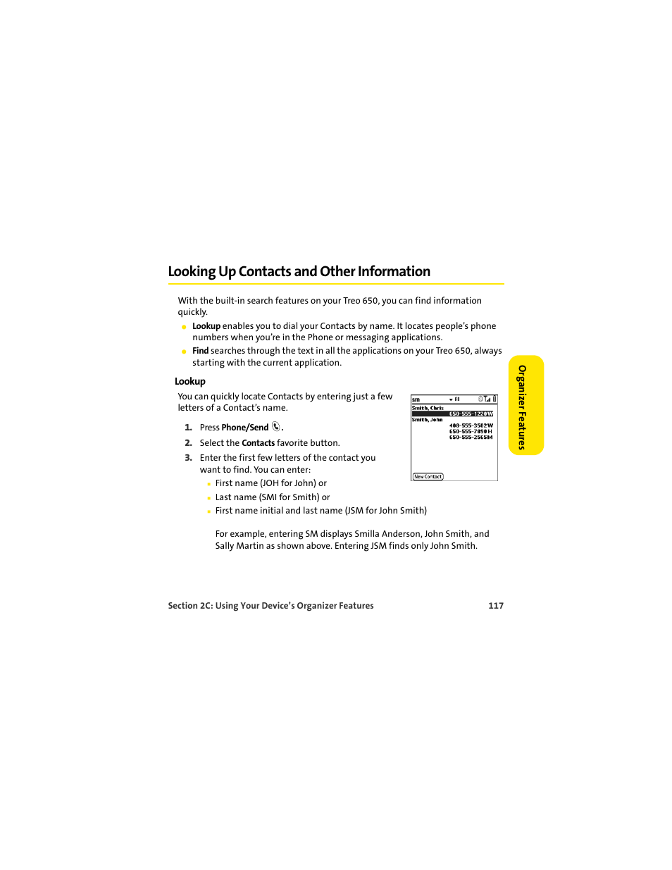 Looking up contacts and other information | Palm 650 User Manual | Page 129 / 388