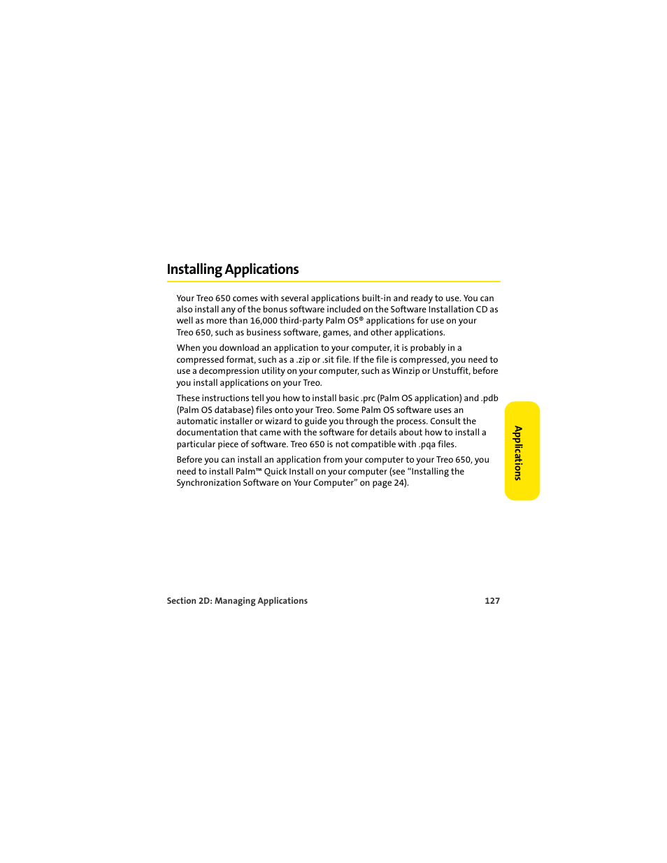 Installing applications | Palm 650 User Manual | Page 139 / 388
