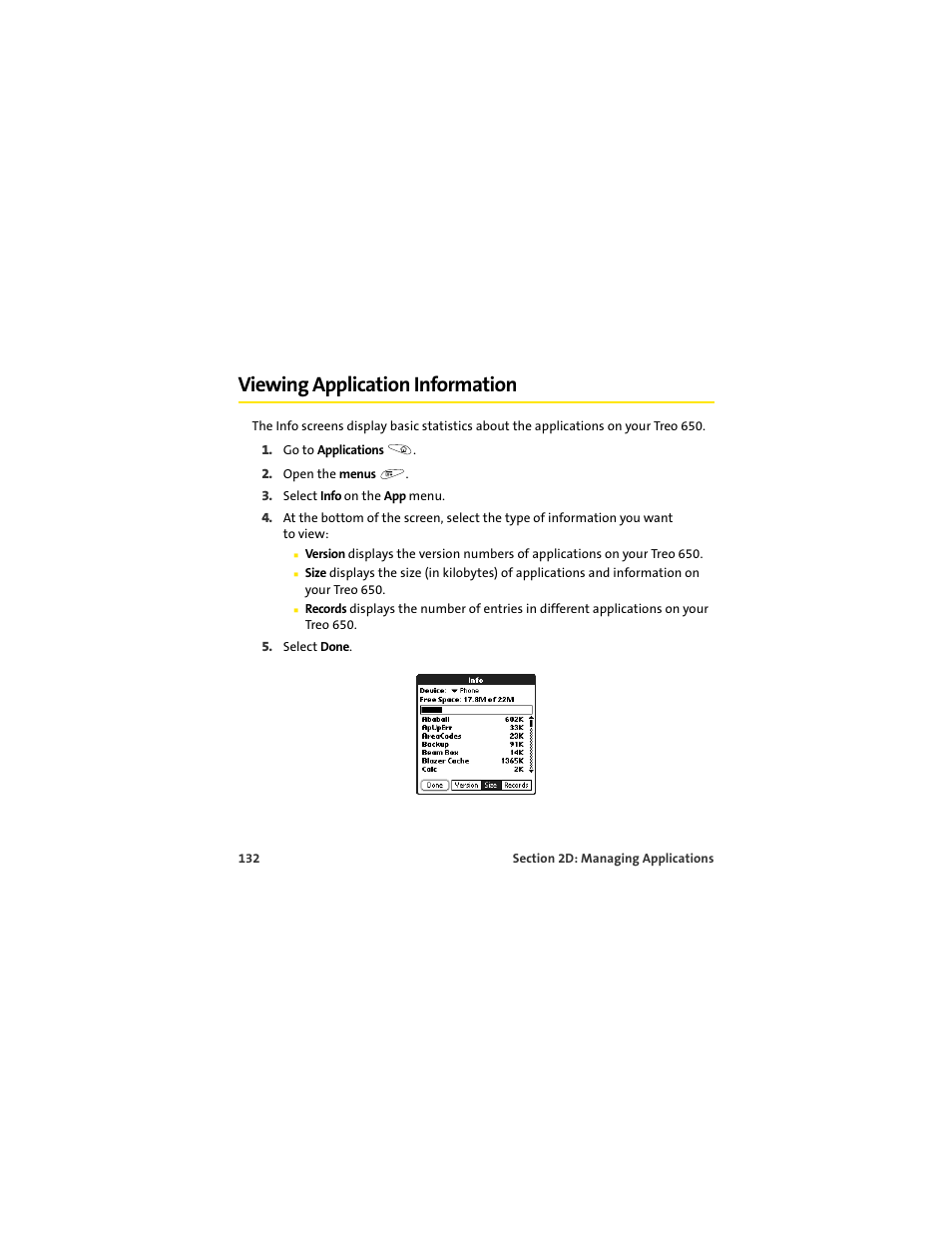 Viewing application information | Palm 650 User Manual | Page 144 / 388