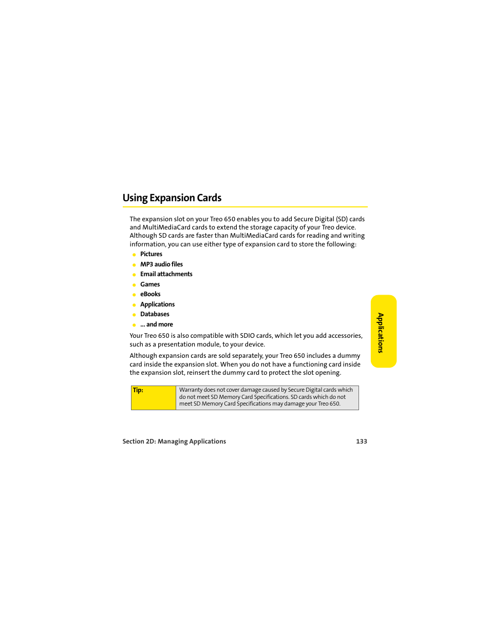 Using expansion cards | Palm 650 User Manual | Page 145 / 388