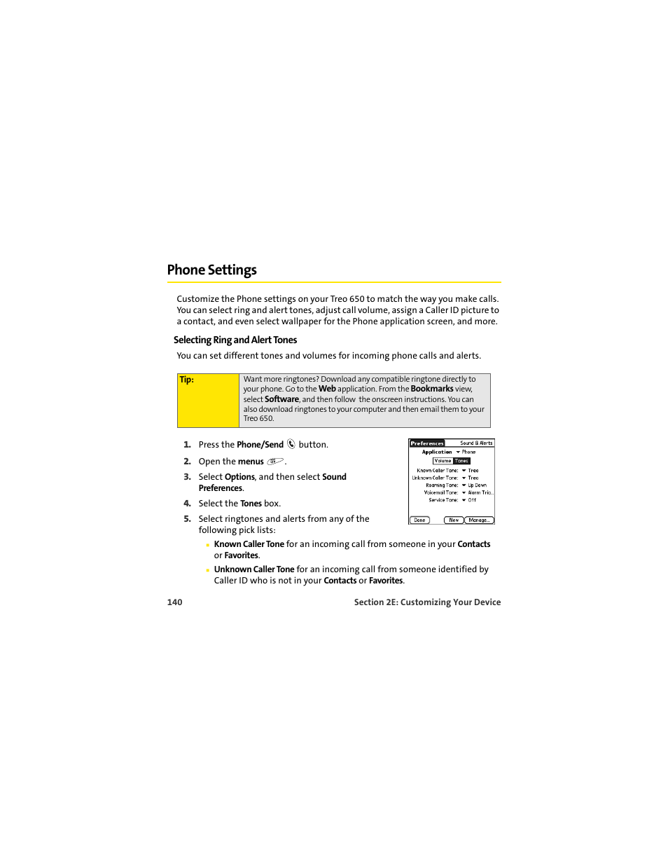 Phone settings | Palm 650 User Manual | Page 152 / 388