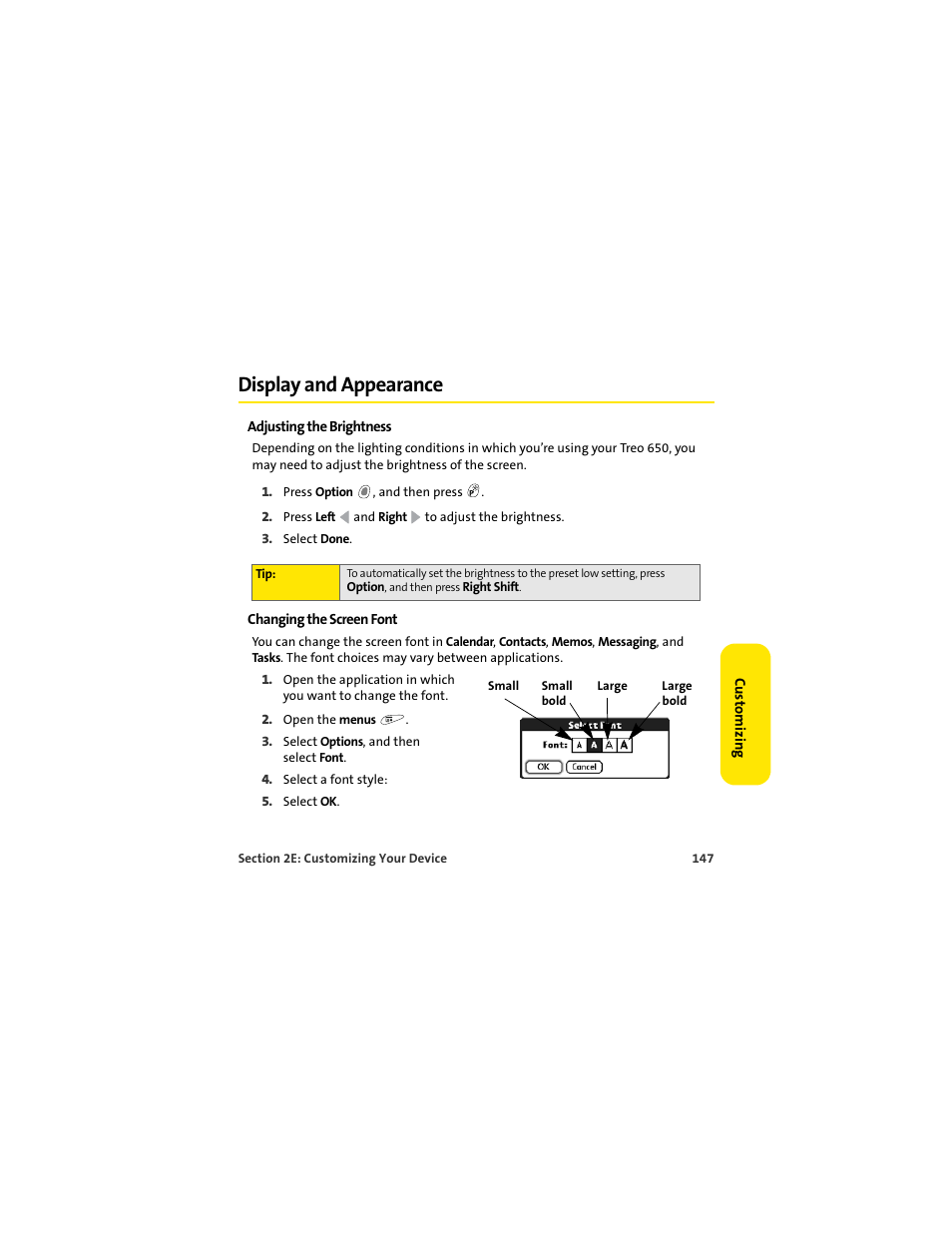 Display and appearance | Palm 650 User Manual | Page 159 / 388