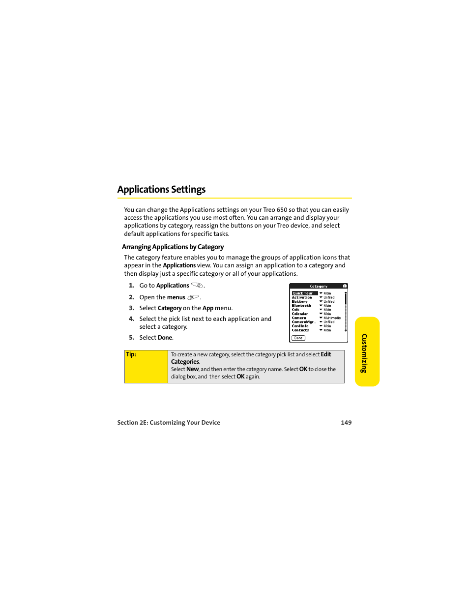 Applications settings | Palm 650 User Manual | Page 161 / 388