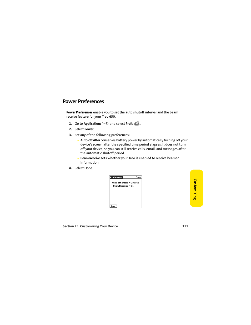 Power preferences | Palm 650 User Manual | Page 167 / 388