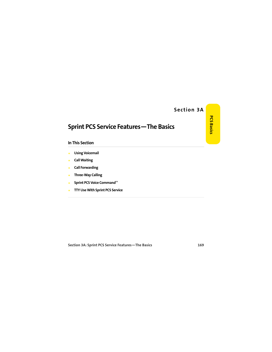 Section 3a sprint pcs service features-the basics, 3a. sprint pcs service features—the basics, Sprint pcs service features—the basics | S e c ti o n 3 a | Palm 650 User Manual | Page 181 / 388