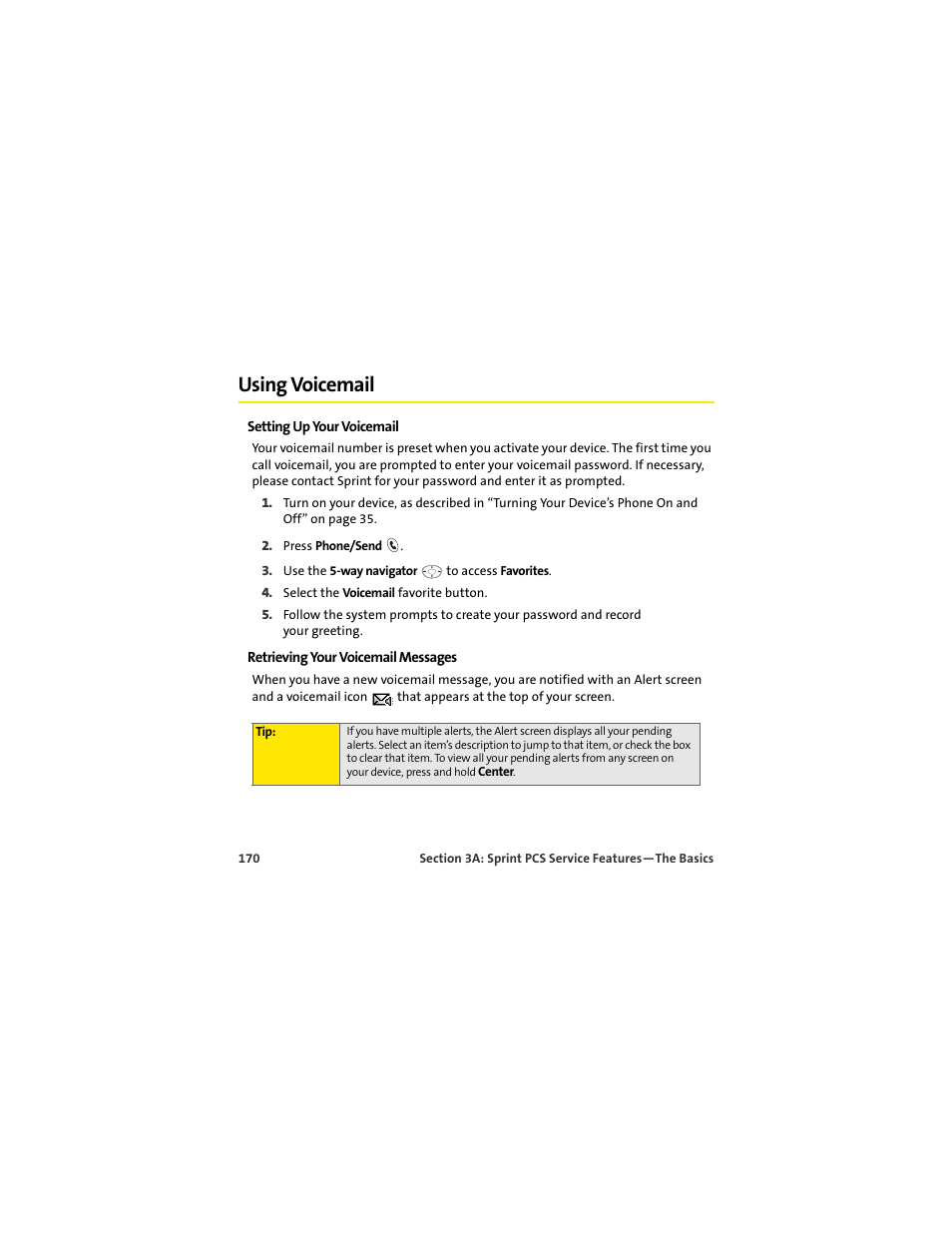 Using voicemail | Palm 650 User Manual | Page 182 / 388