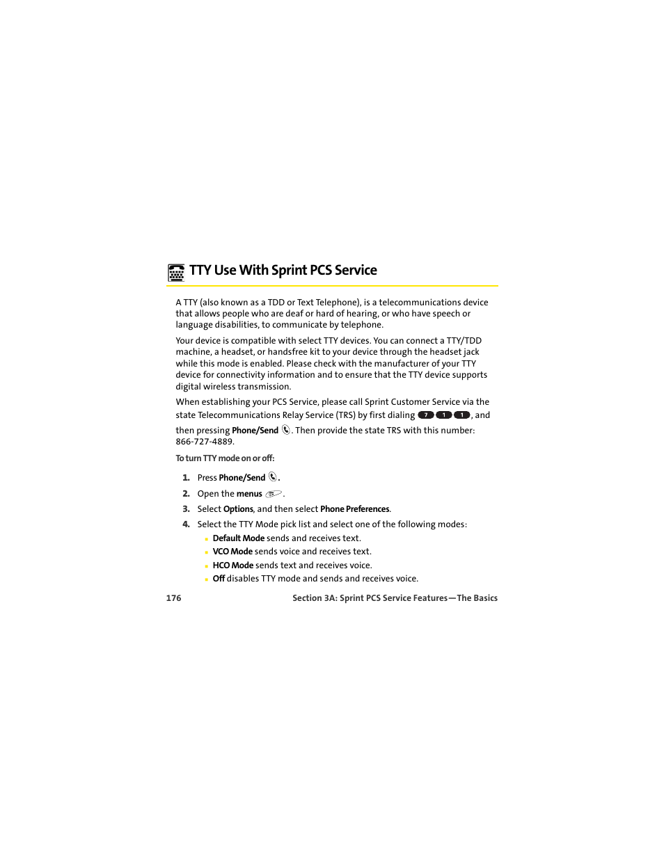 Tty use with sprint pcs service | Palm 650 User Manual | Page 188 / 388