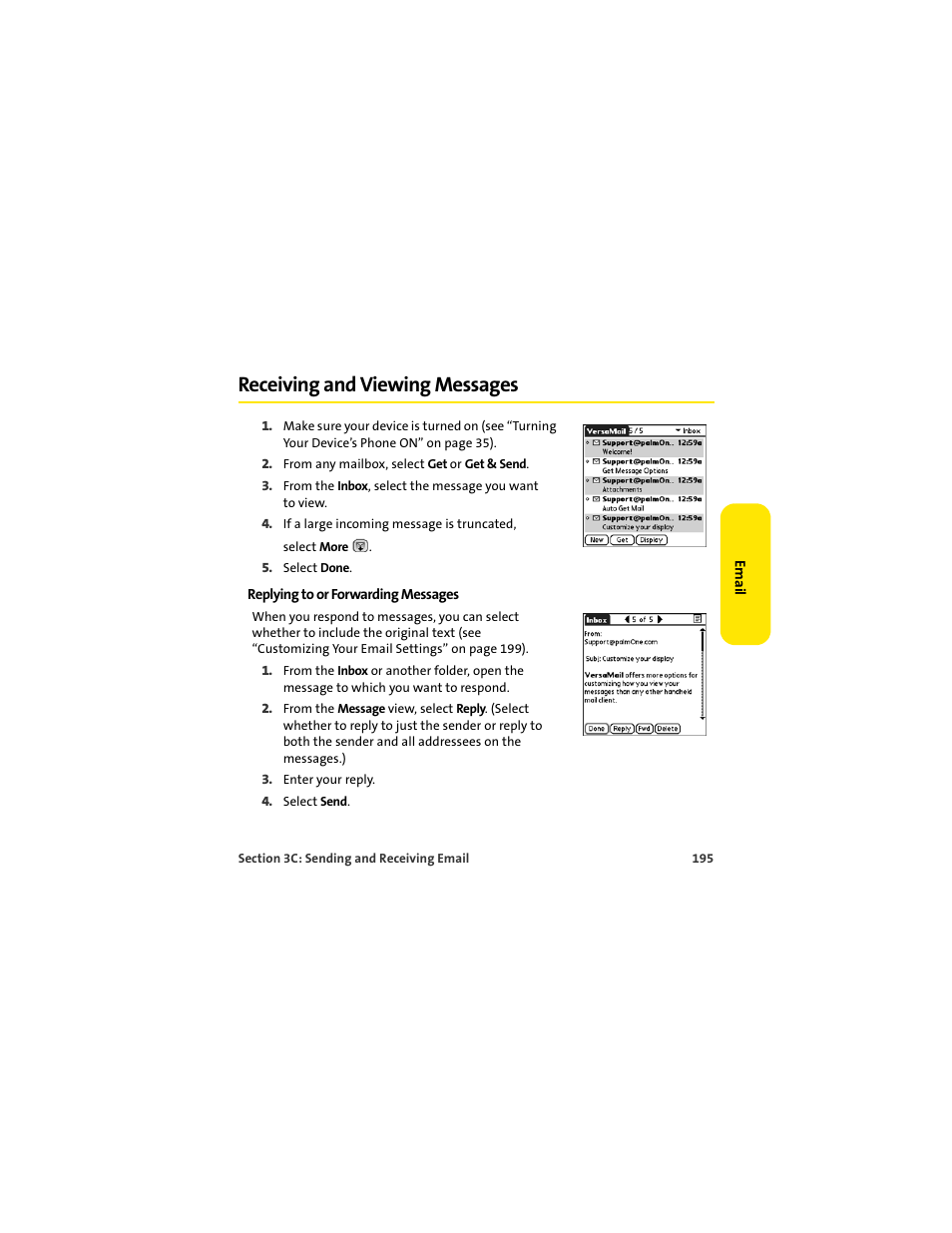 Receiving and viewing messages | Palm 650 User Manual | Page 207 / 388