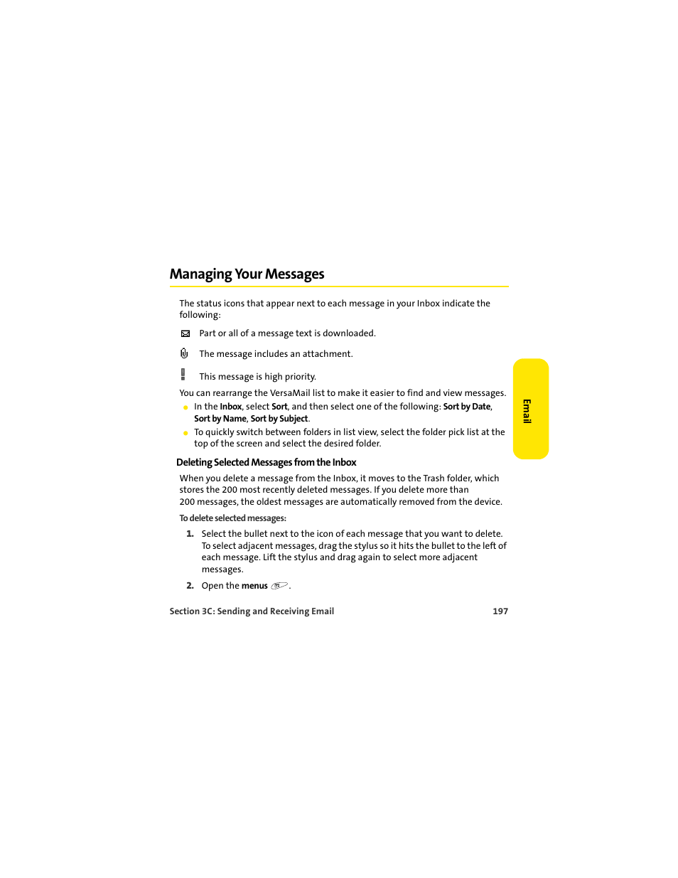 Managing your messages | Palm 650 User Manual | Page 209 / 388