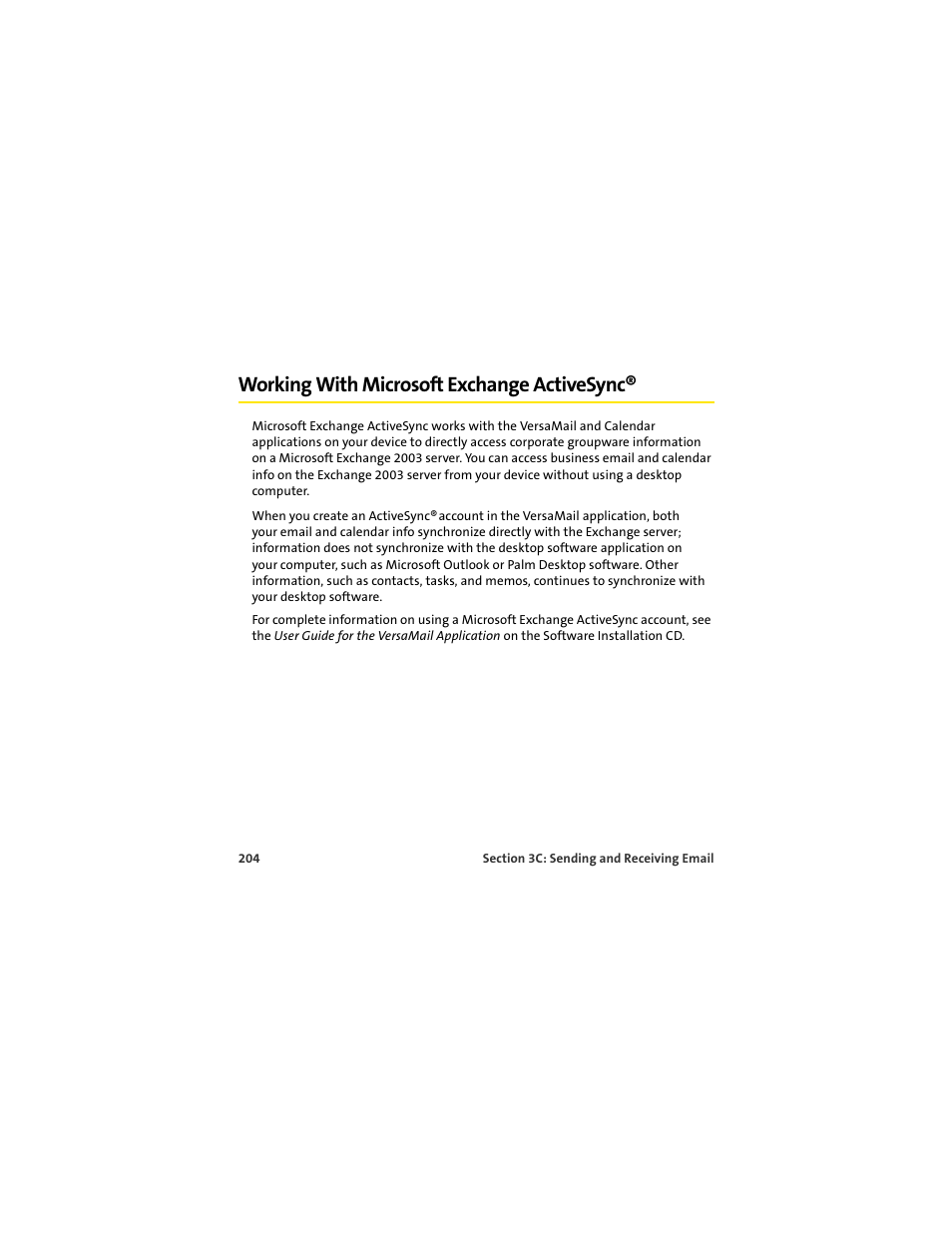 Working with microsoft exchange activesync | Palm 650 User Manual | Page 216 / 388