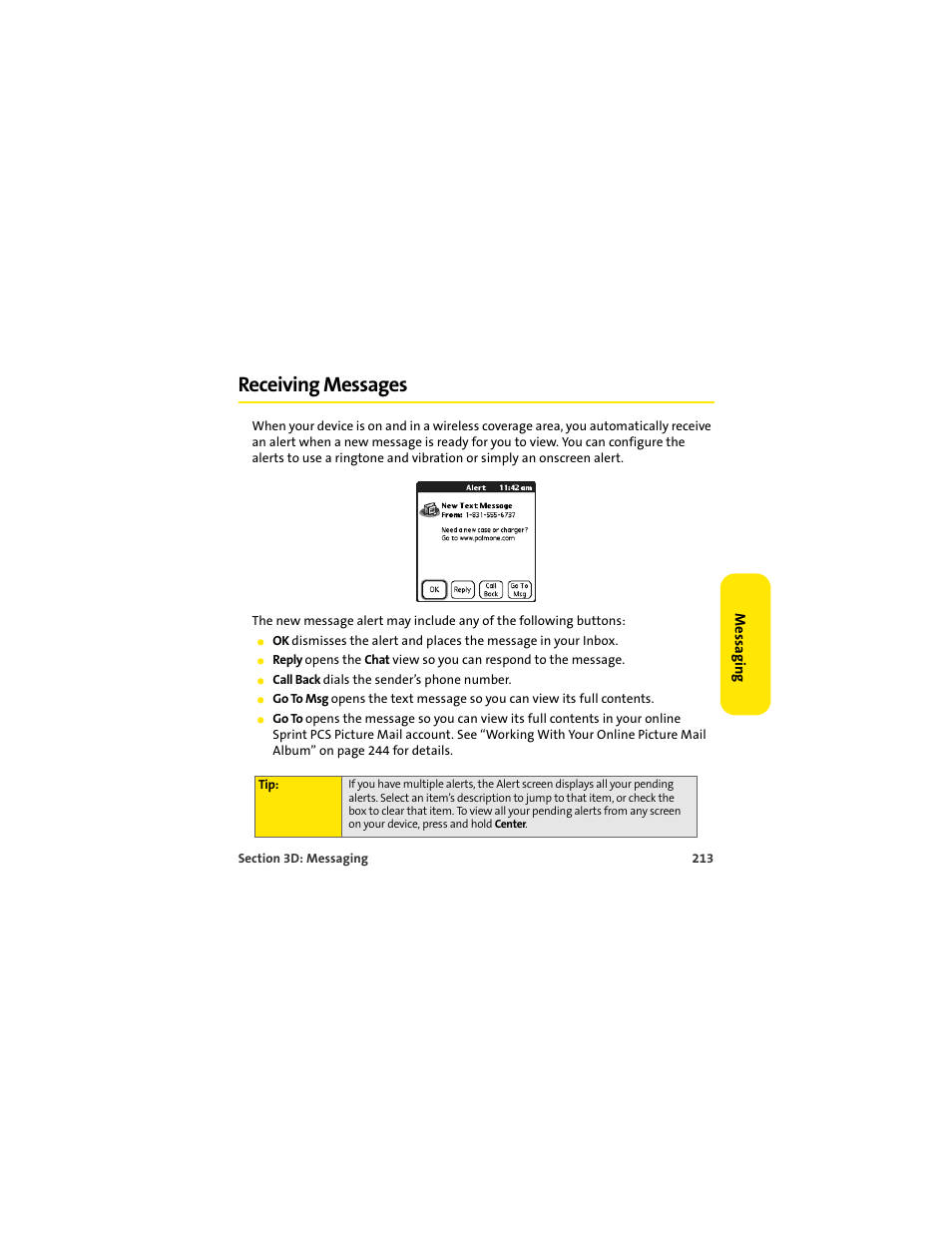 Receiving messages | Palm 650 User Manual | Page 225 / 388