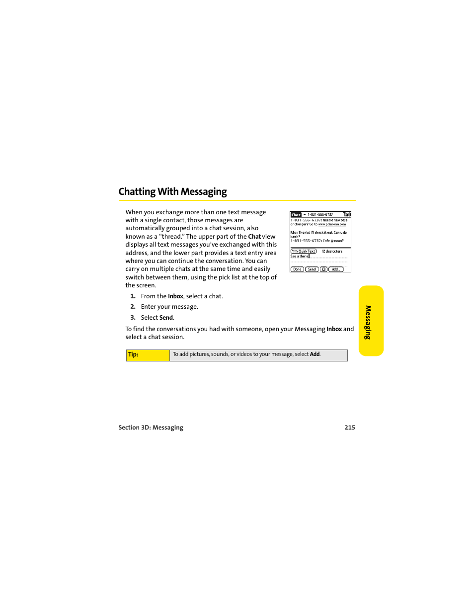 Chatting with messaging | Palm 650 User Manual | Page 227 / 388