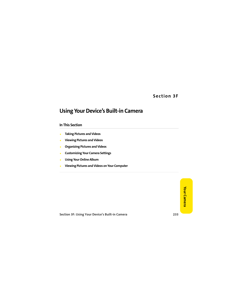 Section 3f using your device’s built-in camera, 3f. using your device’s built-in camera, Using your device’s built-in camera | Palm 650 User Manual | Page 245 / 388