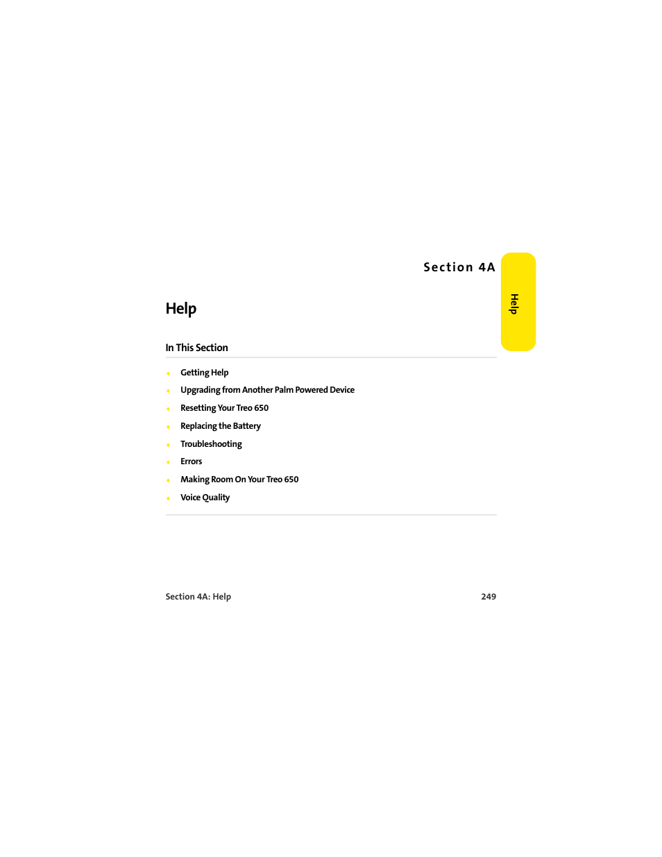 Section 4a help, 4a. help, Help | S e c ti o n 4 a | Palm 650 User Manual | Page 261 / 388